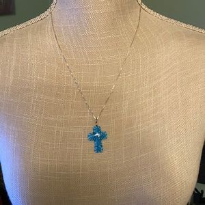 New Venetian millefiori glass cross w/20” chain